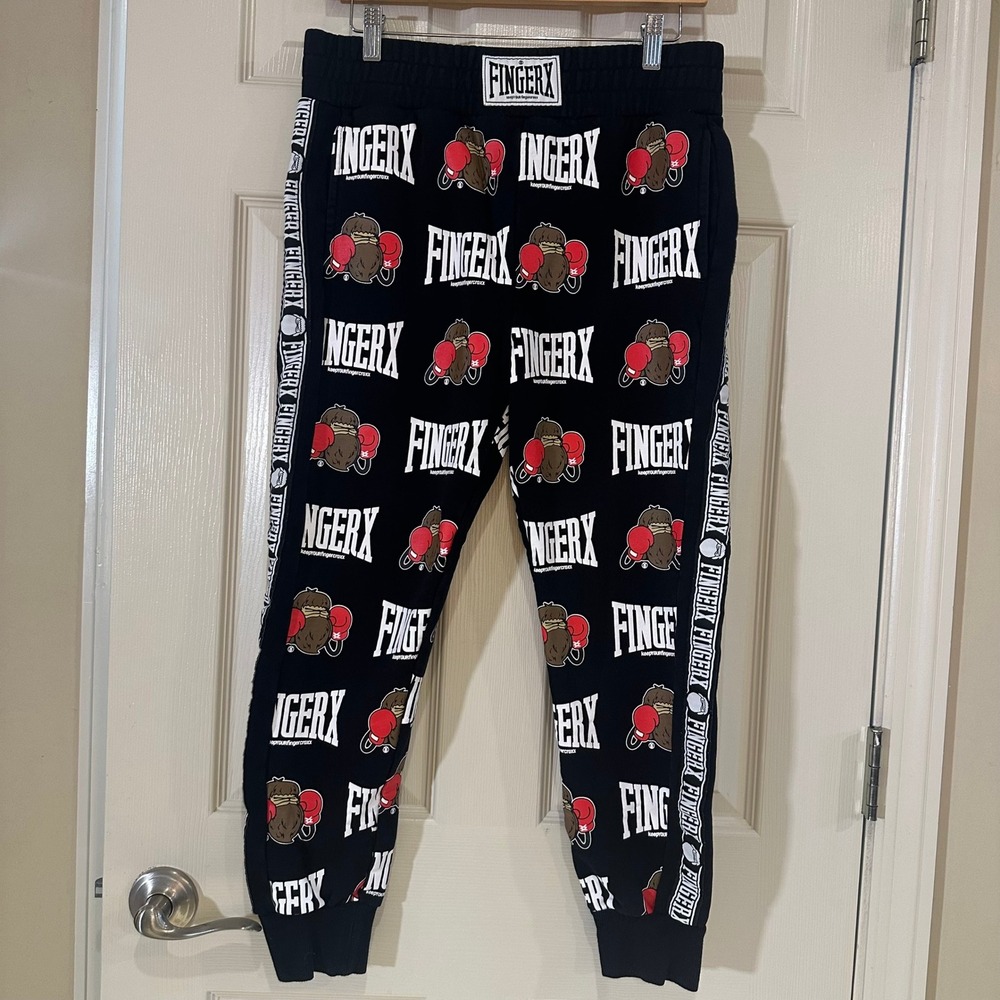 Fingercroxx Black Boxing Gorilla All Over Print Sweatpants Joggers Mens Small